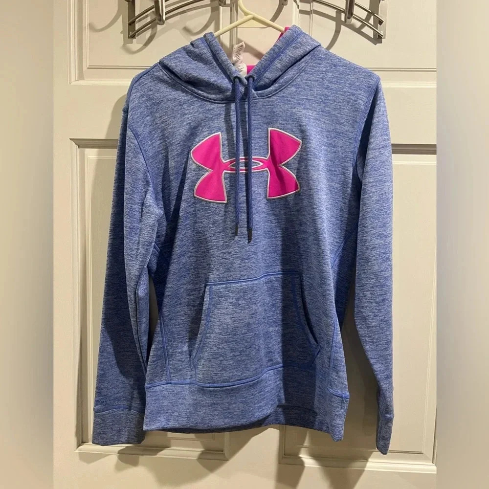 Under Armour Front Logo Hoodie Lt. Blue w/ Pink Logo Size Small